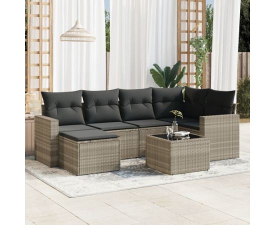 vidaXL 7-cz. zestaw wypoczynkowy do ogrodu, z poduszkami, jasnoszary Dārza mēbeļu komplekti