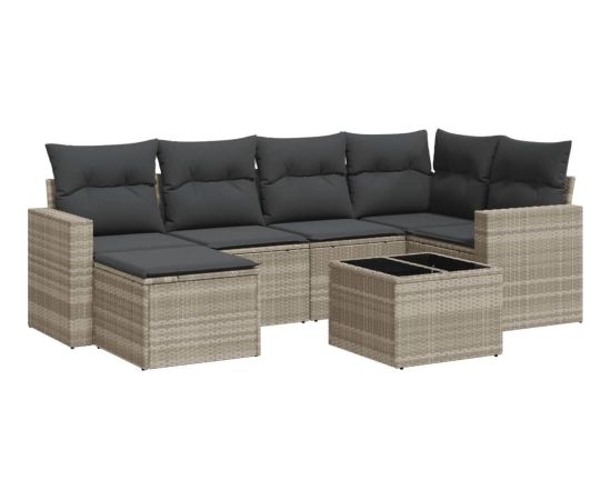 vidaXL 7-cz. zestaw wypoczynkowy do ogrodu, z poduszkami, jasnoszary Dārza mēbeļu komplekti