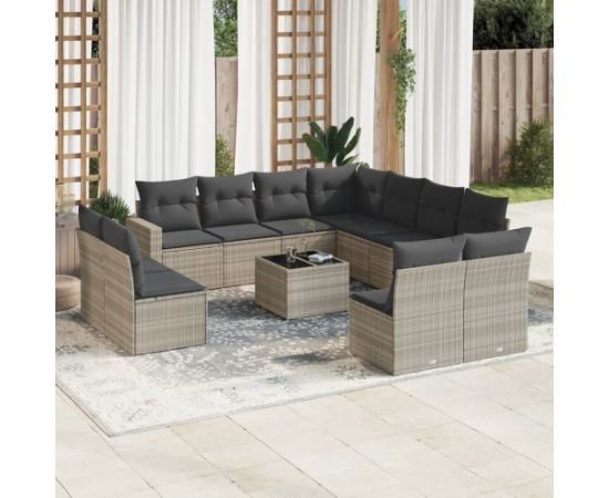 vidaXL 12-cz. zestaw mebli ogrodowych, z poduszkami, jasnoszary Dārza mēbeļu komplekti