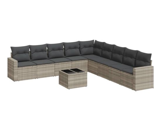 vidaXL 10-cz. zestaw wypoczynkowy do ogrodu, z poduszkami, jasnoszary Dārza mēbeļu komplekti