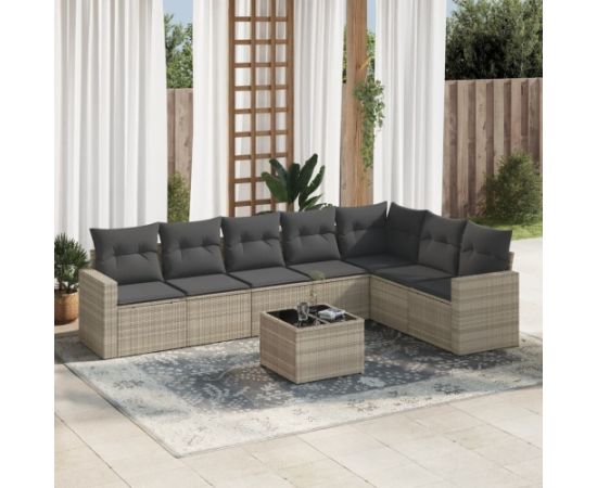 vidaXL 8-cz. zestaw mebli ogrodowych, poduszki, jasnoszary polirattan Dārza mēbeļu komplekti