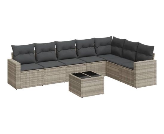 vidaXL 8-cz. zestaw mebli ogrodowych, poduszki, jasnoszary polirattan Dārza mēbeļu komplekti