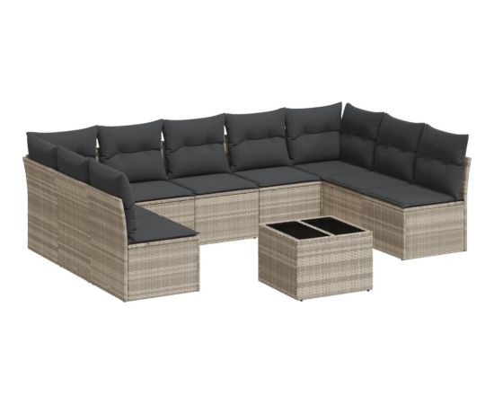 vidaXL 10-cz. zestaw wypoczynkowy do ogrodu, z poduszkami, jasnoszary Dārza mēbeļu komplekti