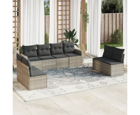 vidaXL 9-cz. zestaw mebli ogrodowych, poduszki, jasnoszary polirattan Dārza mēbeļu komplekti