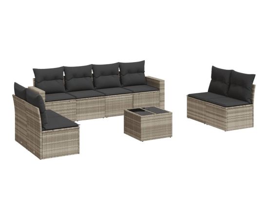 vidaXL 9-cz. zestaw mebli ogrodowych, poduszki, jasnoszary polirattan Dārza mēbeļu komplekti