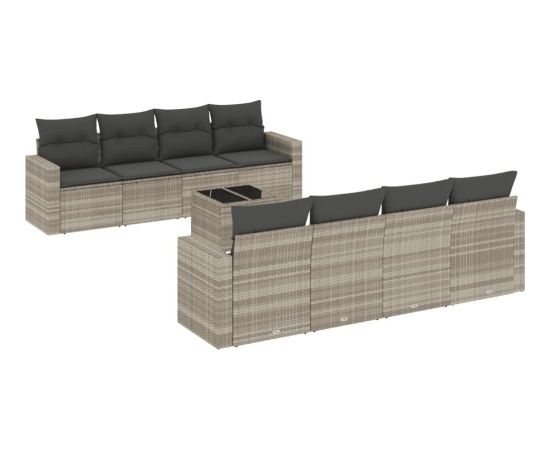 vidaXL 9-cz. zestaw mebli ogrodowych, poduszki, jasnoszary polirattan Dārza mēbeļu komplekti