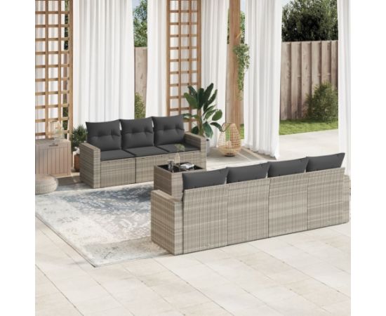 vidaXL 8-cz. zestaw mebli ogrodowych, poduszki, jasnoszary polirattan Dārza mēbeļu komplekti