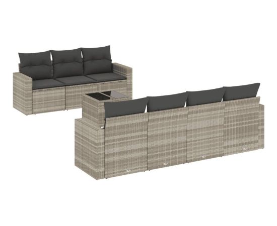 vidaXL 8-cz. zestaw mebli ogrodowych, poduszki, jasnoszary polirattan Dārza mēbeļu komplekti