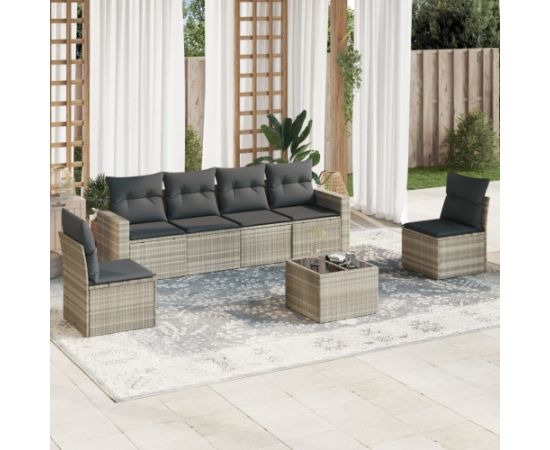 vidaXL 7-cz. zestaw wypoczynkowy do ogrodu, z poduszkami, jasnoszary Dārza mēbeļu komplekti