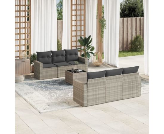 vidaXL 7-cz. zestaw wypoczynkowy do ogrodu, z poduszkami, jasnoszary Dārza mēbeļu komplekti