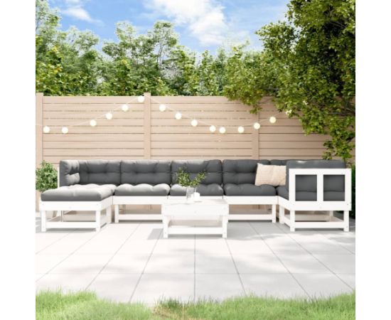 vidaXL vidaXL 8-cz. zestaw wypoczynkowy do ogrodu, biały, lite drewno sosnowe Dārza mēbeļu komplekti