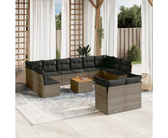 vidaXL 13-cz. zestaw mebli ogrodowych z poduszkami, szary, polirattan Dārza mēbeļu komplekti