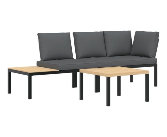 vidaXL vidaXL 3-cz. zestaw mebli do ogrodu, z poduszkami, czarne aluminium Dārza mēbeļu komplekti