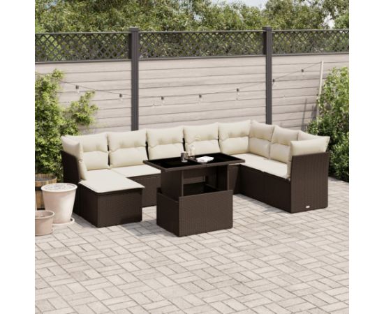 vidaXL vidaXL 9-cz. zestaw mebli ogrodowych z poduszkami, brązowy, polirattan Dārza mēbeļu komplekti