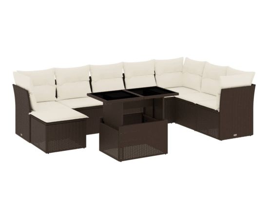 vidaXL vidaXL 9-cz. zestaw mebli ogrodowych z poduszkami, brązowy, polirattan Dārza mēbeļu komplekti