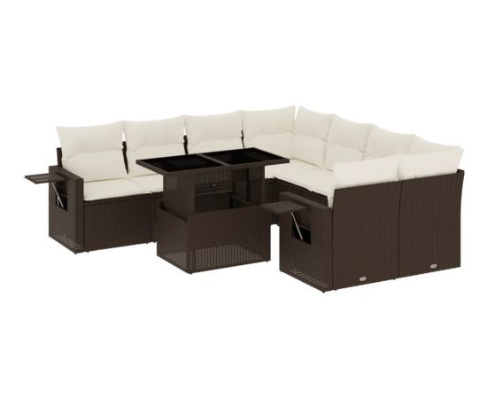 vidaXL vidaXL 9-cz. zestaw mebli ogrodowych z poduszkami, brązowy, polirattan Dārza mēbeļu komplekti