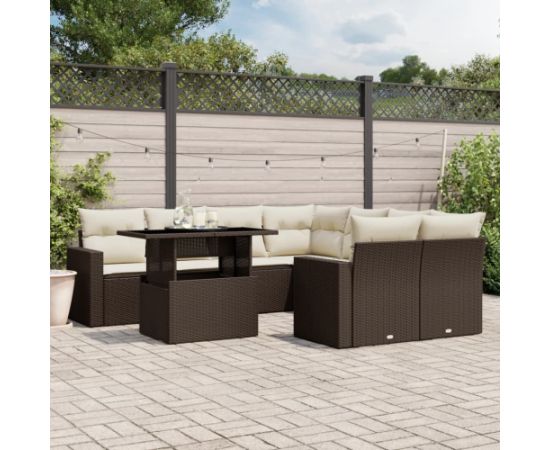 vidaXL vidaXL 9-cz. zestaw mebli ogrodowych z poduszkami, brązowy, polirattan Dārza mēbeļu komplekti