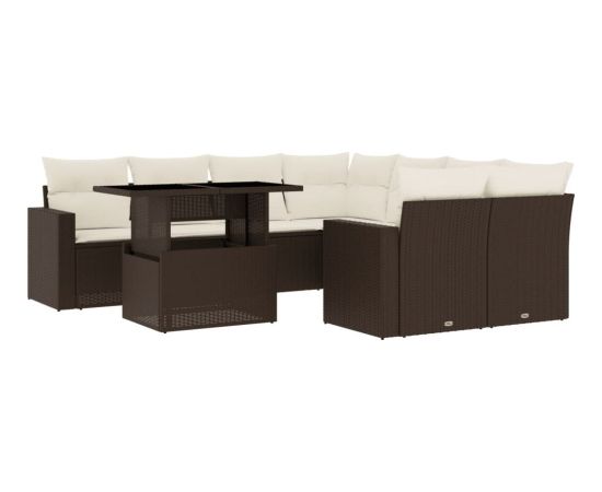 vidaXL vidaXL 9-cz. zestaw mebli ogrodowych z poduszkami, brązowy, polirattan Dārza mēbeļu komplekti