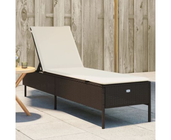 vidaXL vidaXL Leżak z poduszką, brązowy, polirattan Шезлонги и пляжные стулья