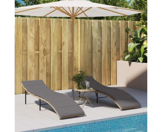 vidaXL vidaXL Leżaki z poduszkami, 2 szt., beżowe, polirattan Шезлонги и пляжные стулья