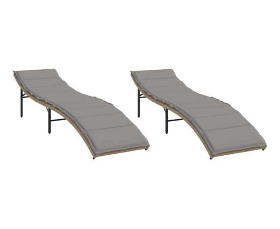 vidaXL vidaXL Leżaki z poduszkami, 2 szt., beżowe, polirattan Шезлонги и пляжные стулья