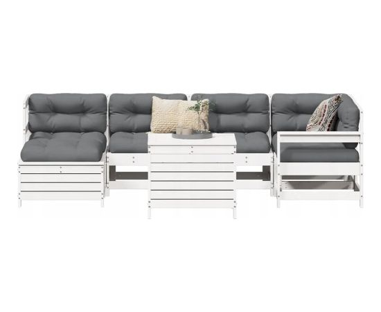 vidaXL 7-częściowy zestaw wypoczynkowy do ogrodu, biały, lite drewno sosnowe Dārza mēbeļu komplekti