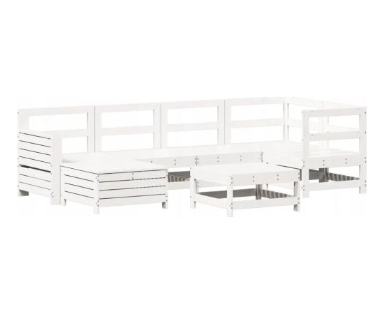 vidaXL 7-częściowy zestaw wypoczynkowy do ogrodu, biały, lite drewno sosnowe Dārza mēbeļu komplekti