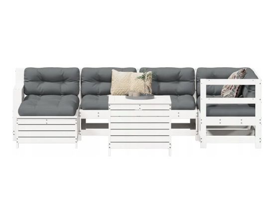 vidaXL 7-częściowy zestaw wypoczynkowy do ogrodu, biały, lite drewno sosnowe Dārza mēbeļu komplekti