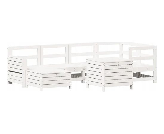 vidaXL 7-częściowy zestaw wypoczynkowy do ogrodu, biały, lite drewno sosnowe Dārza mēbeļu komplekti