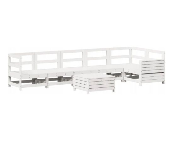 vidaXL 7-częściowy zestaw wypoczynkowy do ogrodu, biały, lite drewno sosnowe Dārza mēbeļu komplekti