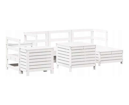 vidaXL 7-częściowy zestaw wypoczynkowy do ogrodu, biały, lite drewno sosnowe Dārza mēbeļu komplekti