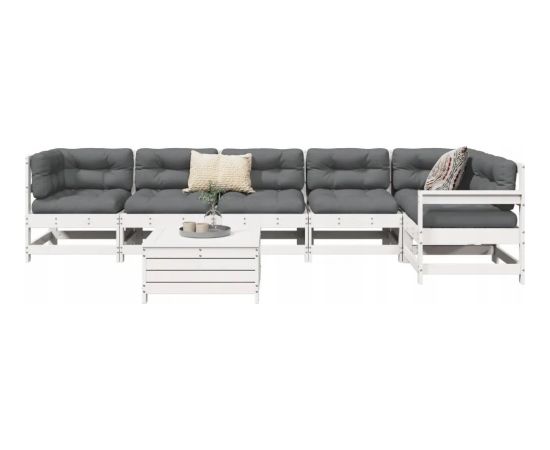 vidaXL 7-częściowy zestaw wypoczynkowy do ogrodu, biały, lite drewno sosnowe Dārza mēbeļu komplekti