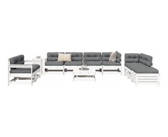 vidaXL 11-częściowy zestaw wypoczynkowy do ogrodu, biały, drewno sosnowe Dārza mēbeļu komplekti