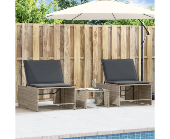 vidaXL Leżaki ze stolikiem, 2 szt., jasnoszare, polirattan Шезлонги и пляжные стулья