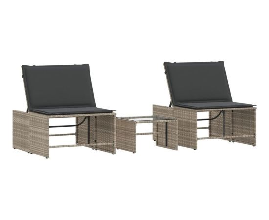 vidaXL Leżaki ze stolikiem, 2 szt., jasnoszare, polirattan Шезлонги и пляжные стулья