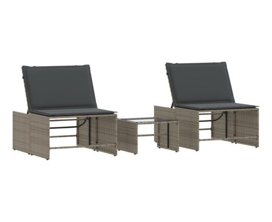 vidaXL Leżaki ze stolikiem, 2 szt., szare, polirattan Шезлонги и пляжные стулья