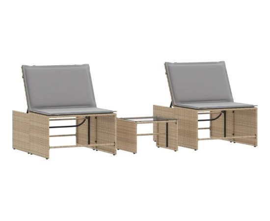 vidaXL Leżaki ze stolikiem, 2 szt., beżowe, polirattan Шезлонги и пляжные стулья