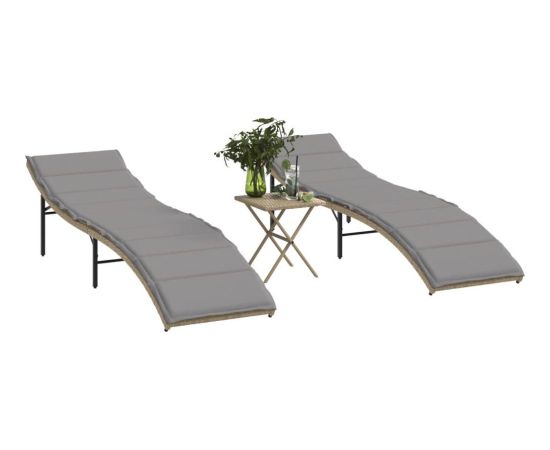 vidaXL Leżaki ze stolikiem, 2 szt., beżowe, polirattan Шезлонги и пляжные стулья