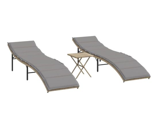 vidaXL Leżaki ze stolikiem, 2 szt., beżowe, polirattan Шезлонги и пляжные стулья