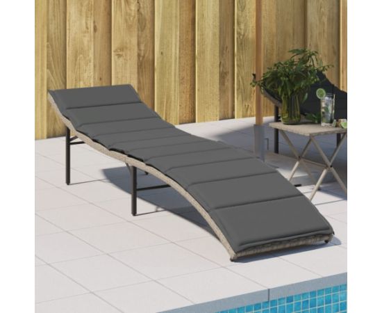 vidaXL Leżak z poduszką, jasnoszary, 55x199x50 cm, polirattan Шезлонги и пляжные стулья