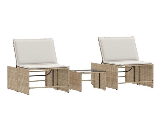 vidaXL Leżaki ze stolikiem, 2 szt., beżowe, polirattan Шезлонги и пляжные стулья