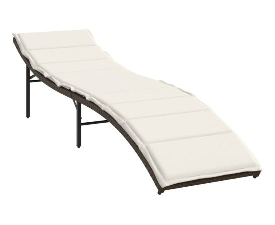 vidaXL Leżak z poduszką, brązowy, 55x199x50 cm, polirattan Шезлонги и пляжные стулья