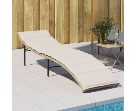 vidaXL Leżak z poduszką, beżowy, 55x199x50 cm, polirattan Шезлонги и пляжные стулья