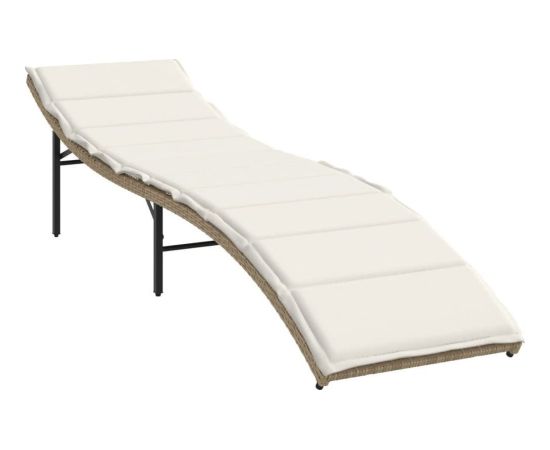 vidaXL Leżak z poduszką, beżowy, 55x199x50 cm, polirattan Шезлонги и пляжные стулья