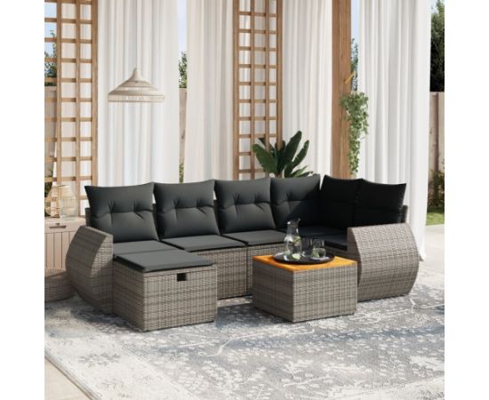 vidaXL 7-częściowy zestaw wypoczynkowy do ogrodu, z poduszkami, szary Dārza mēbeļu komplekti