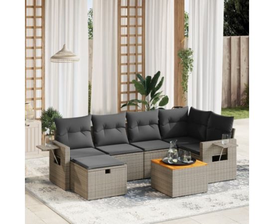 vidaXL 7-częściowy zestaw wypoczynkowy do ogrodu, z poduszkami, szary Dārza mēbeļu komplekti