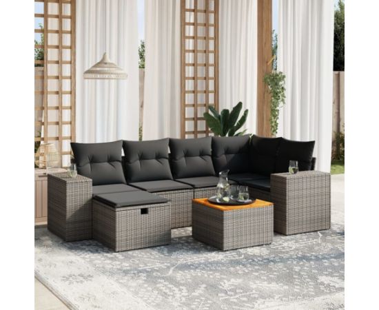 vidaXL 7-częściowy zestaw wypoczynkowy do ogrodu, z poduszkami, szary Dārza mēbeļu komplekti