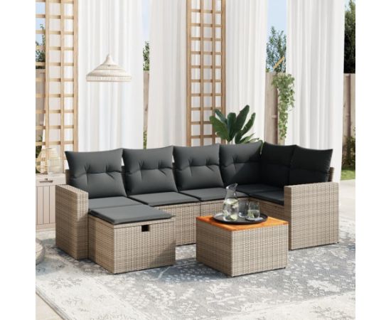 vidaXL 7-częściowy zestaw wypoczynkowy do ogrodu, z poduszkami, szary Dārza mēbeļu komplekti