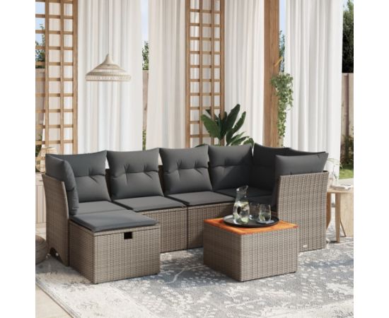 vidaXL 7-częściowy zestaw wypoczynkowy do ogrodu, z poduszkami, szary Dārza mēbeļu komplekti