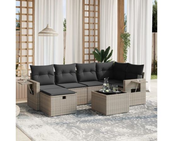 vidaXL 7-częściowy zestaw wypoczynkowy do ogrodu, z poduszkami, szary Dārza mēbeļu komplekti